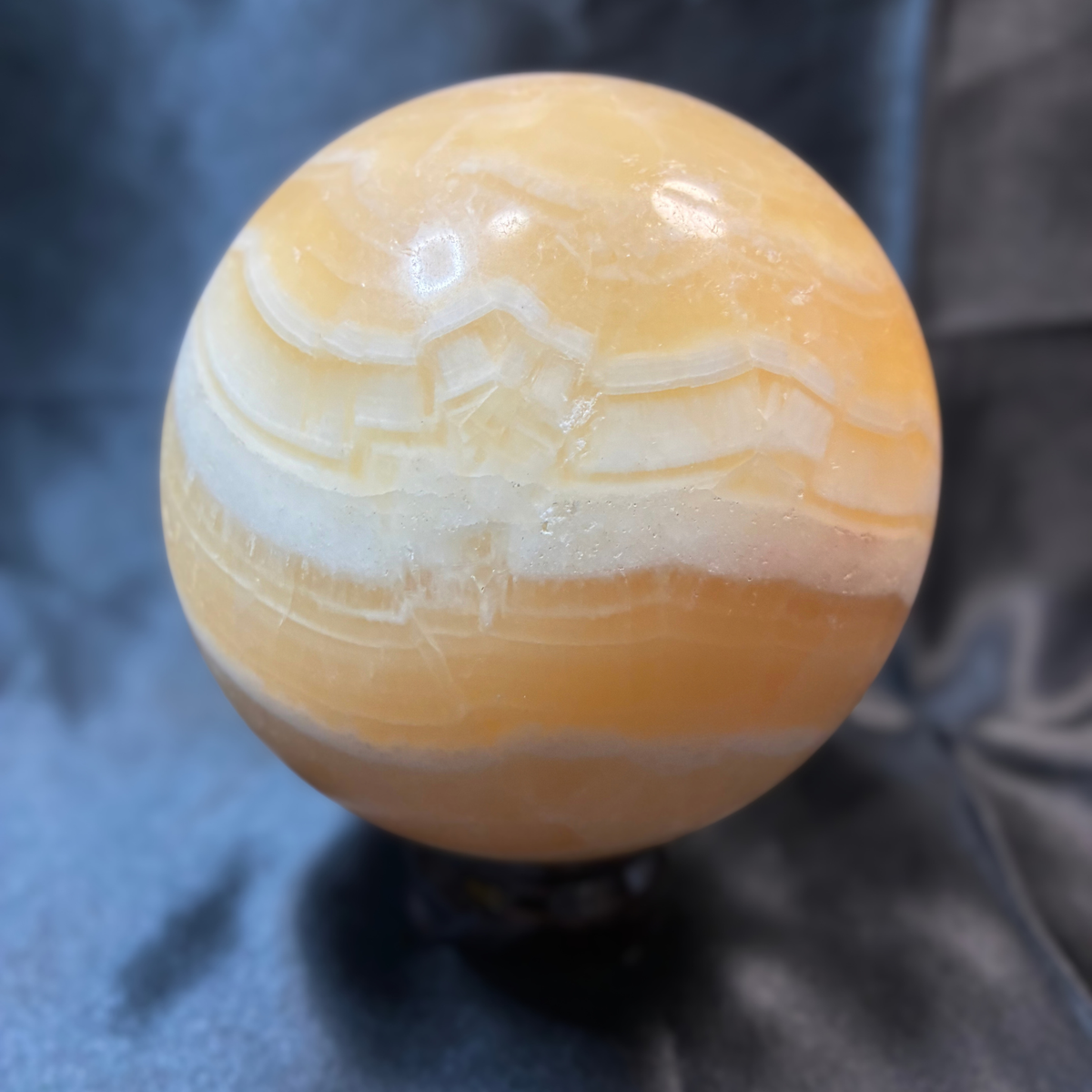 3.5" Orange Calcite Crystal Sphere – 90mm Creamsicle Statement Piece w/ Stand