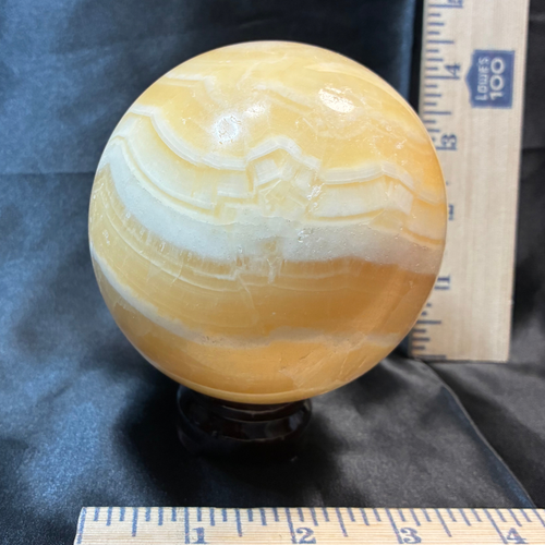 3.5" Orange Calcite Crystal Sphere – 90mm Creamsicle Statement Piece w/ Stand