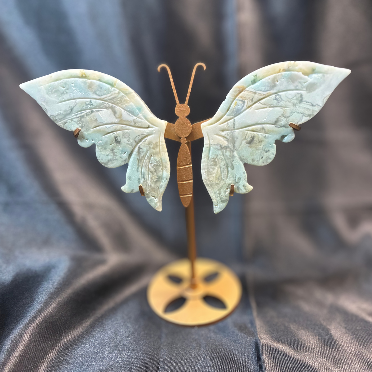 5.5" Caribbean Calcite Butterfly Wings Custom Metal Stand Display