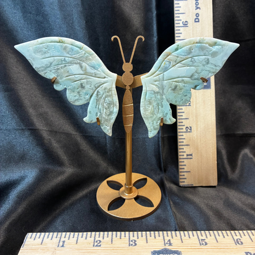 5.5" Caribbean Calcite Butterfly Wings Custom Metal Stand Display