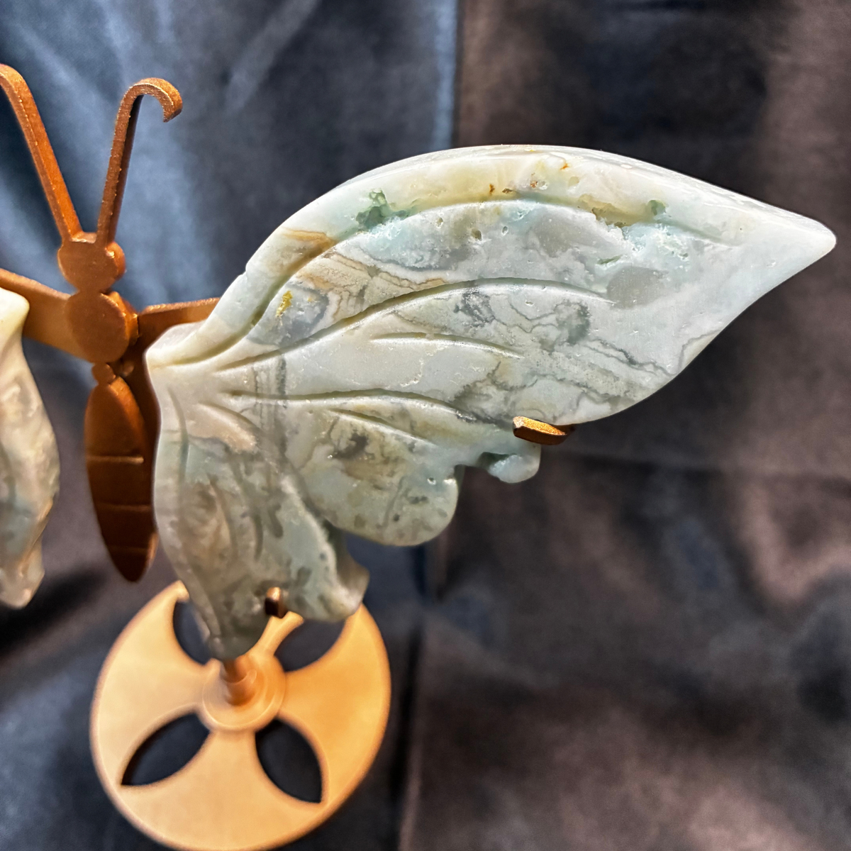5.5" Caribbean Calcite Butterfly Wings Custom Metal Stand Display