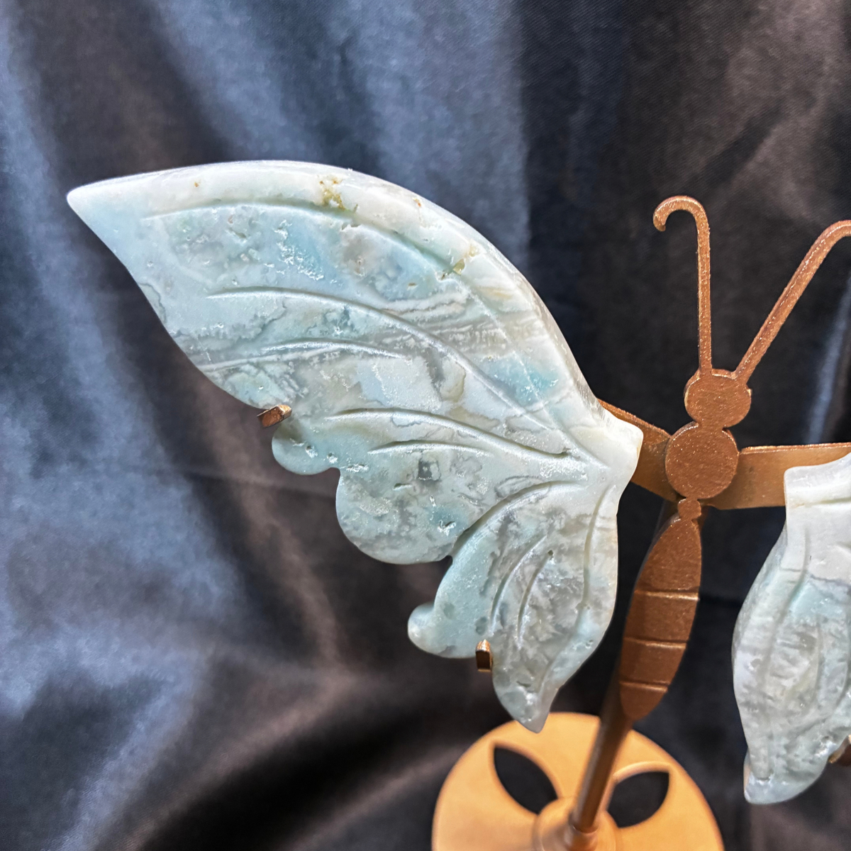 5.5" Caribbean Calcite Butterfly Wings Custom Metal Stand Display