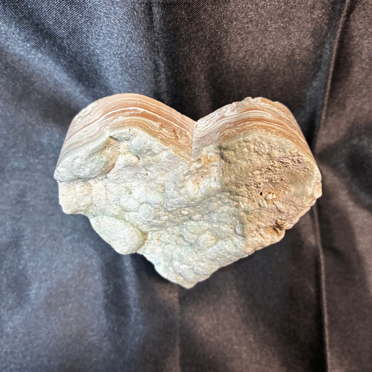 Blue Hemimorphite Heart Carving – Raw Botryoidal Face & Acrylic Stand