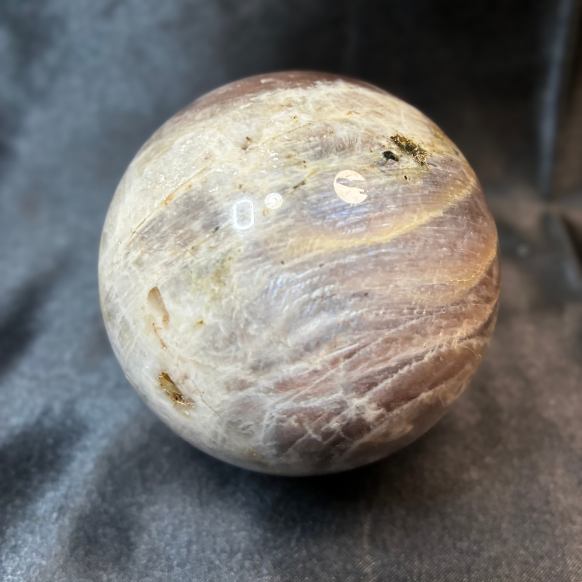 2.5" Blue Flash Moonstone Crystal Sphere – 60mm Polished w/ Stand