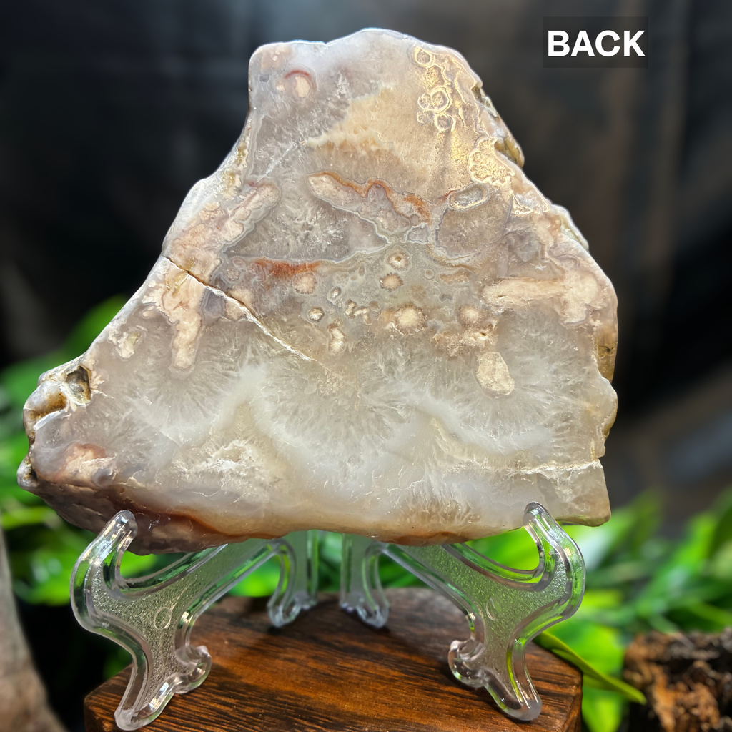 Pink Amethyst Crystal Slab Slice with Free Stand – Authentic Polished Quartz Pattern Specimen