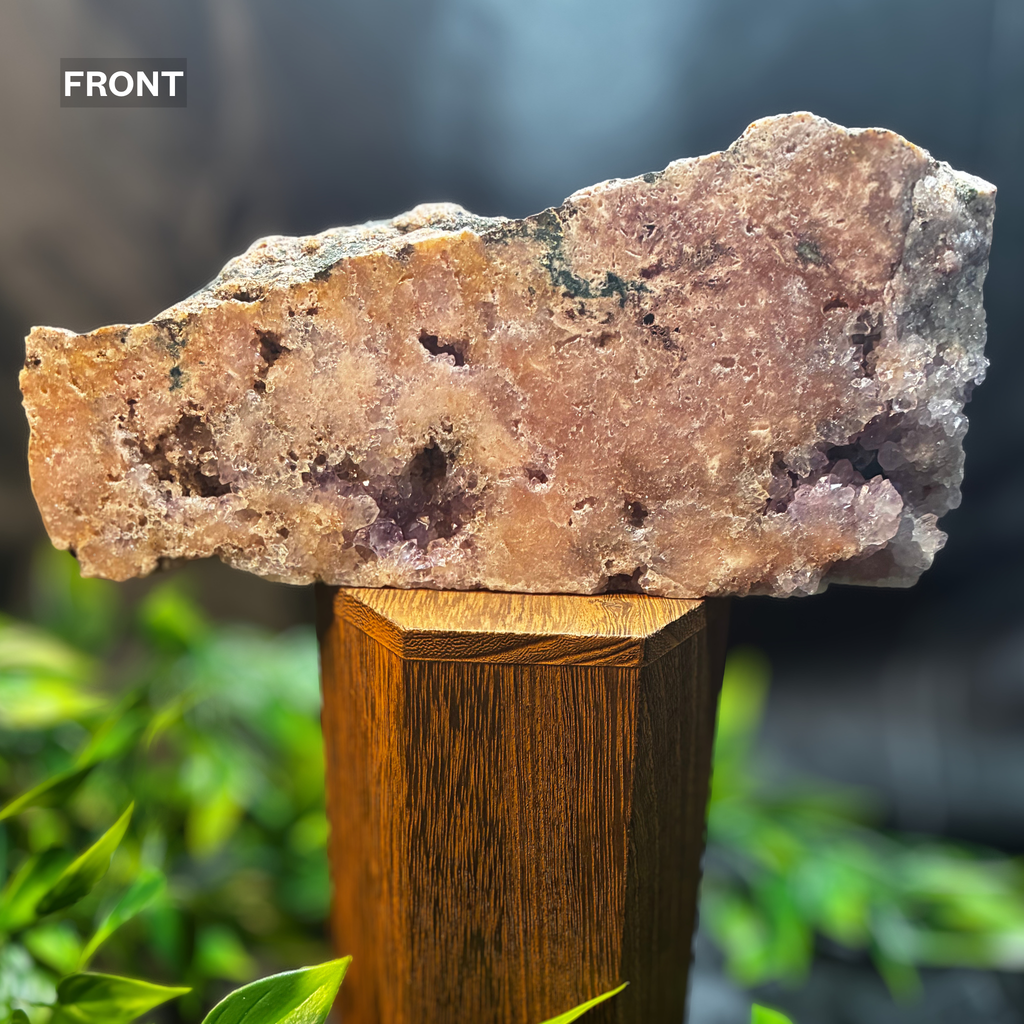 Large 8.5" Pink Amethyst Freestanding Slab – Moon Forge Stoneworks Polished Crystal Specimen