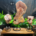 Pink Amethyst Crystal Slab – Authentic Natural Druzy Quartz Specimens - Mounted on Metal Stands