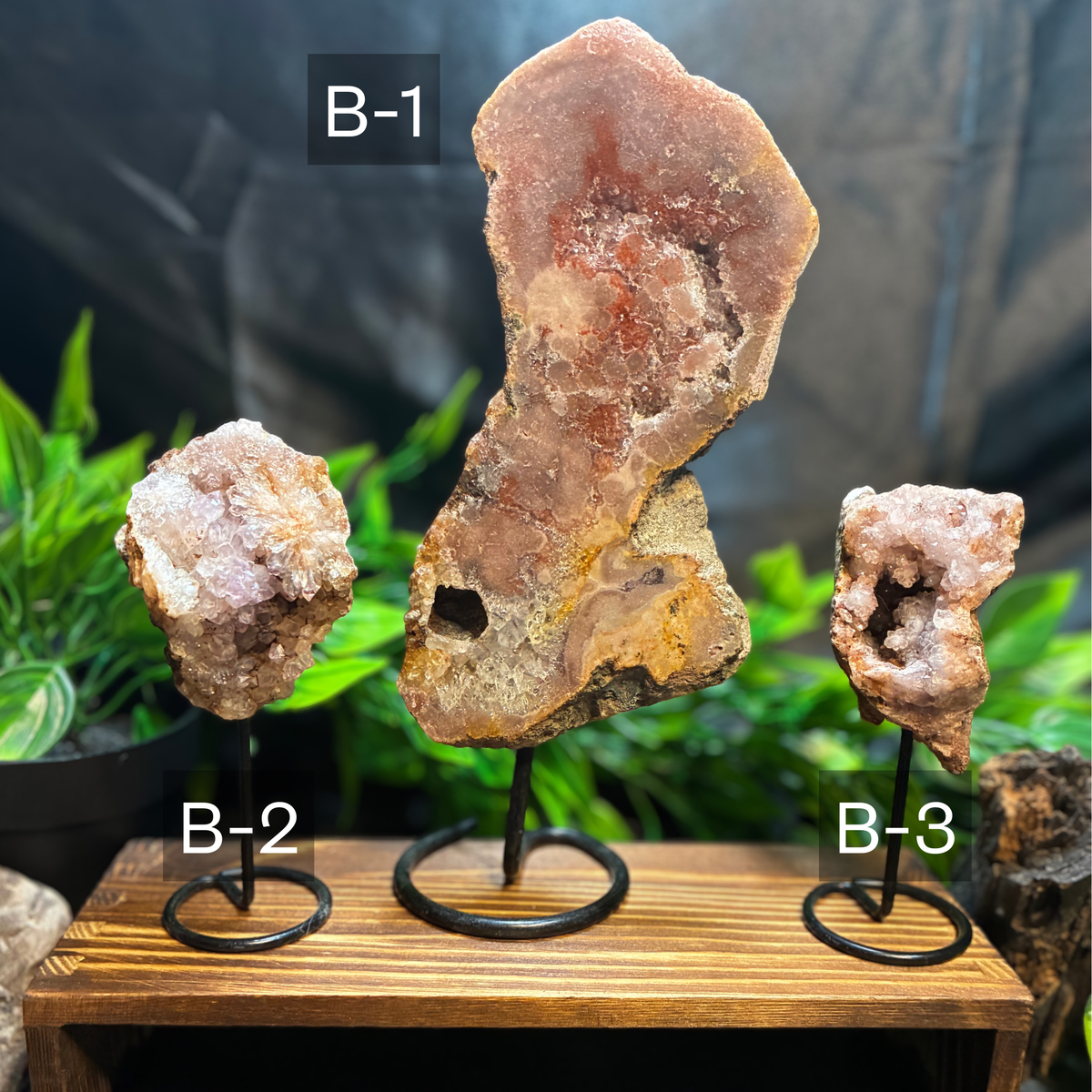 Pink Amethyst Crystal Slab – Authentic Natural Druzy Quartz Specimens - Mounted on Metal Stands