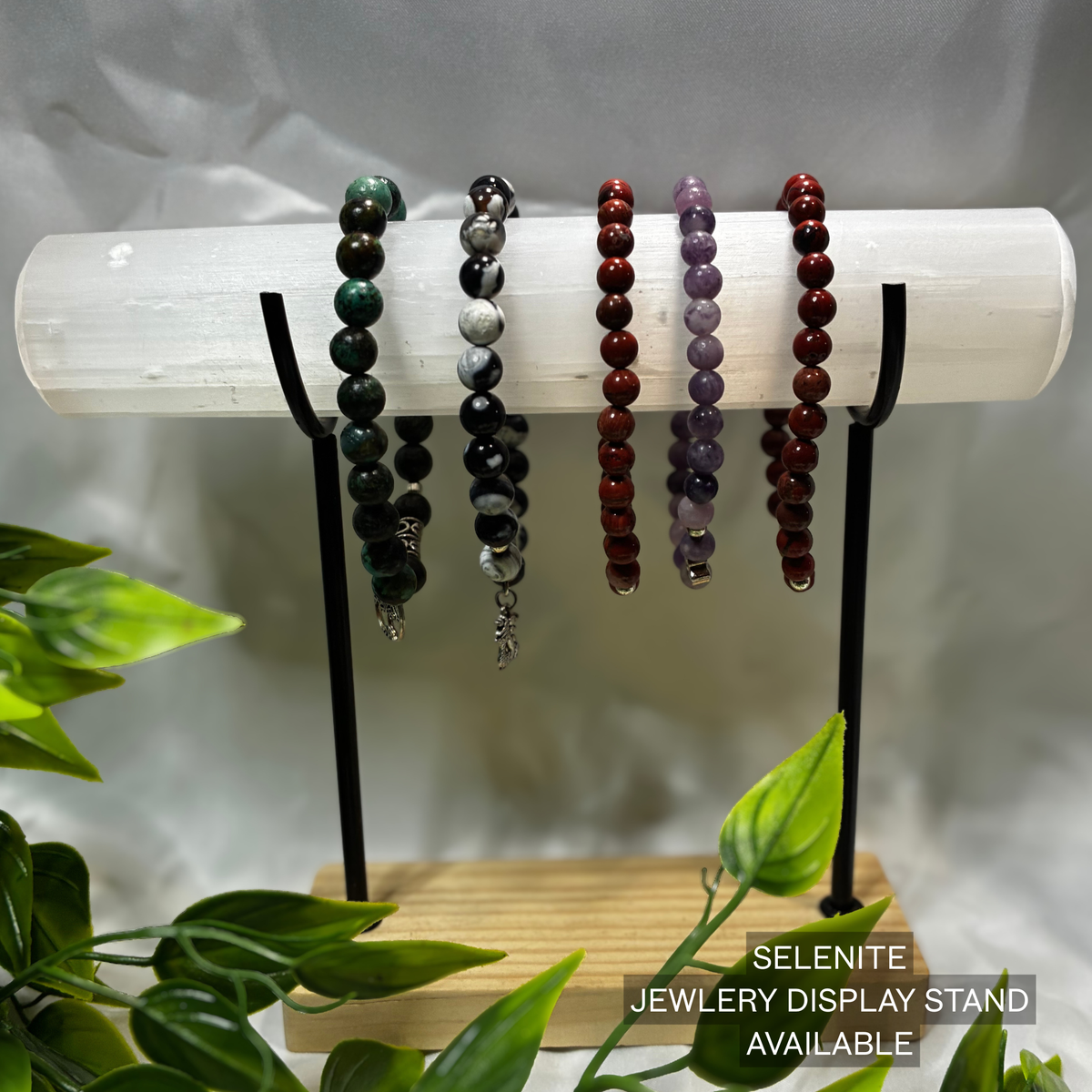 Natural Semi Precious Stone - (Medium) Bead Stretch Bracelet with Charms